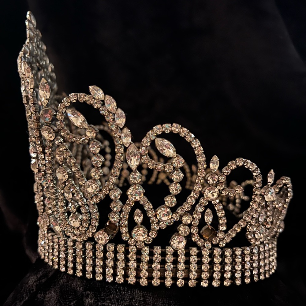 7” Rhinestone Crystal Vintage Pageant Tiara Crown - Picture 2 of 10